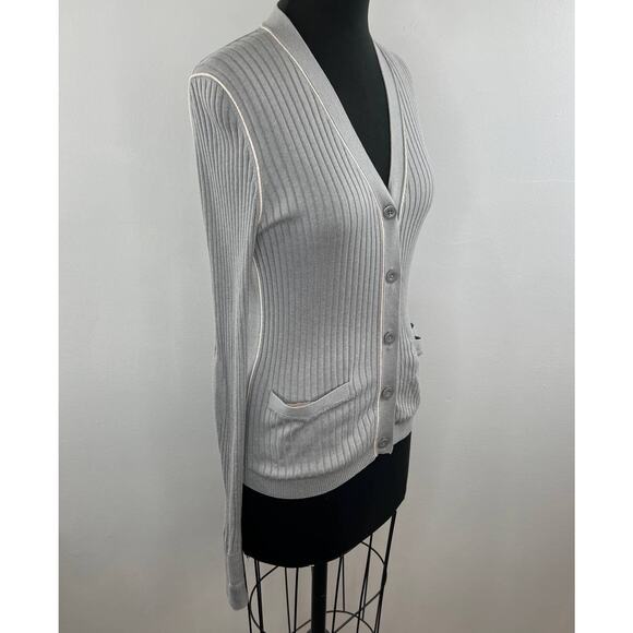 MARC BY MARC Gray Silk Cotton Cashmere Blent V-Neck Button-Up Cardigan Sweater L - Picture 3 of 7